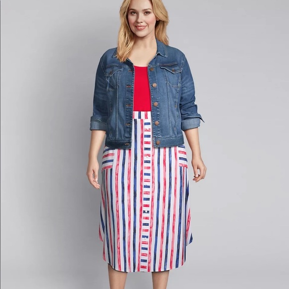 Lane Bryant Striped Crepe Midi Skirt NWT Sz 26/28 - Picture 1 of 3